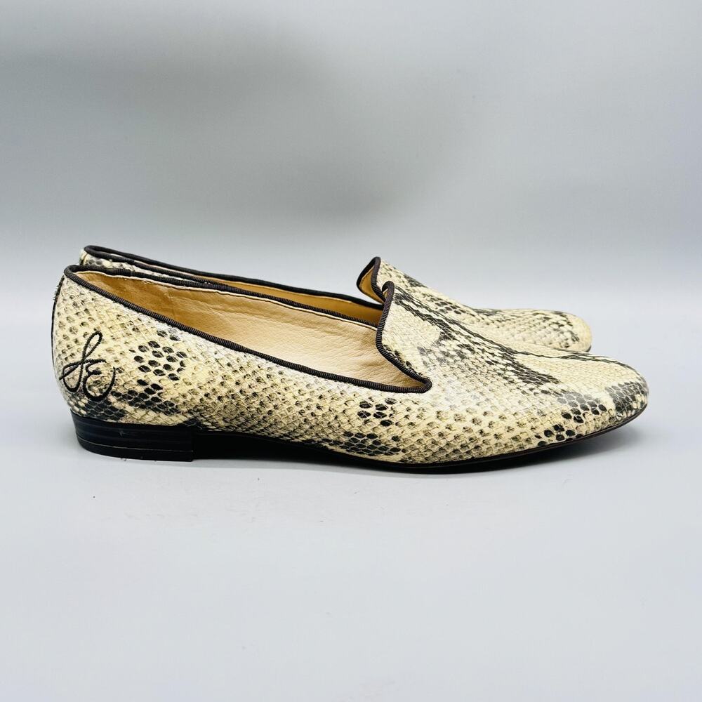 Sam Edelman Shoes Womens 8.5 Beige Black Leather Snakeskin Loafers Slip On Flats